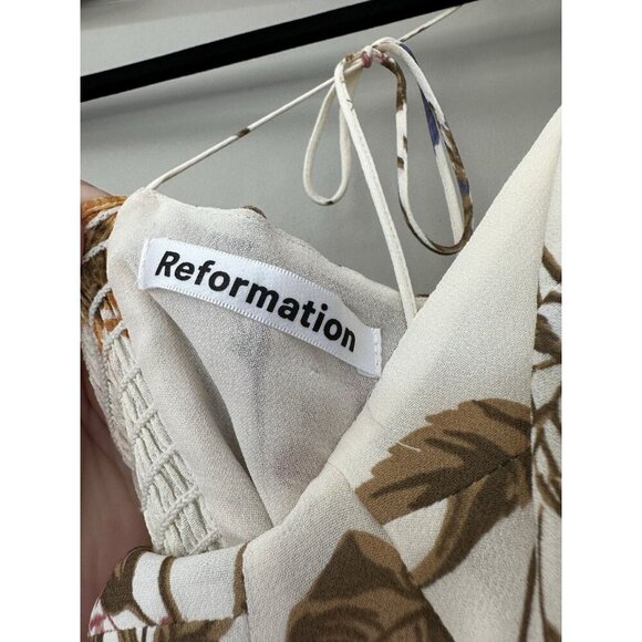 Reformation Kourtney Dress in Frolic Size 0 Midi Cream Floral High Slit Feminine - Picture 7 of 11